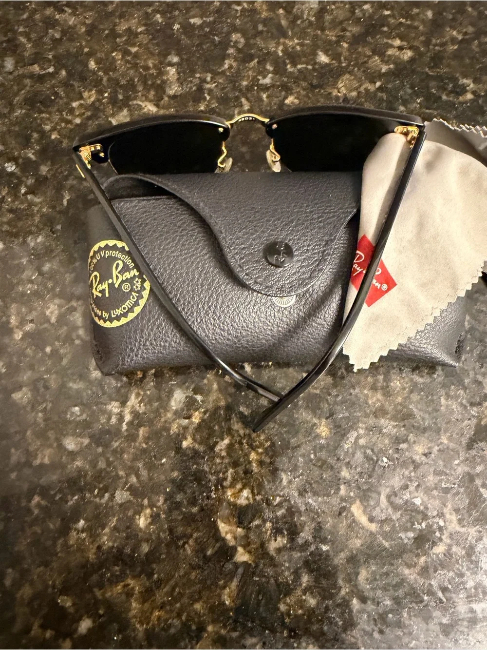 Ray-Ban Clubmaster Sunglasses in Black and Gold with Dark Green Lenses